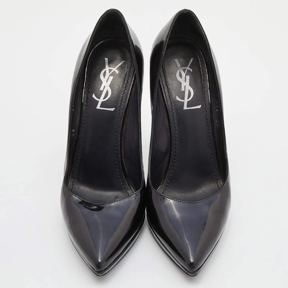 Noir Yves Saint Laurent - Escarpins à plateforme en cuir verni noir Taille 37 en vente