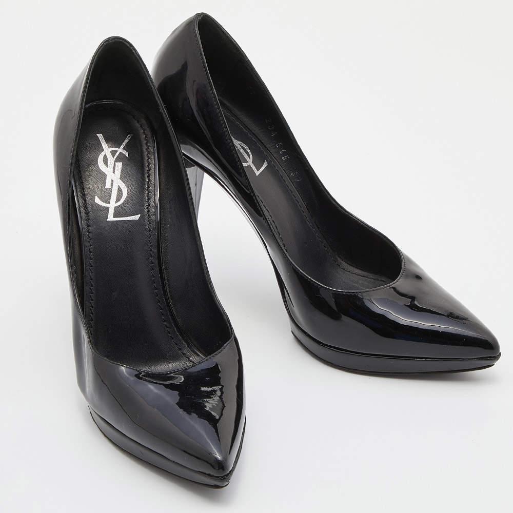 Yves Saint Laurent - Escarpins à plateforme en cuir verni noir Taille 37 État moyen - En vente à Dubai, Al Qouz 2