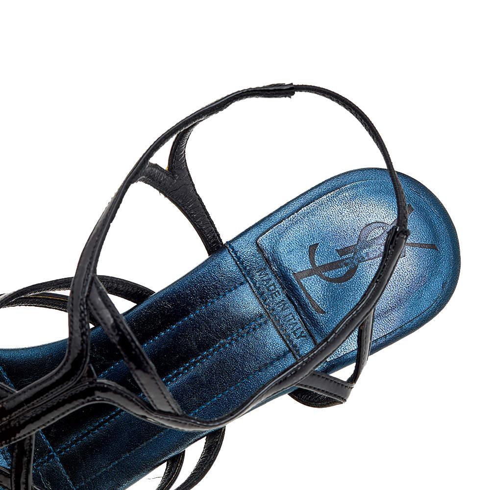 Yves Saint Laurent Black Patent Leather Strappy Platform Sandals Size 36.5 For Sale 1