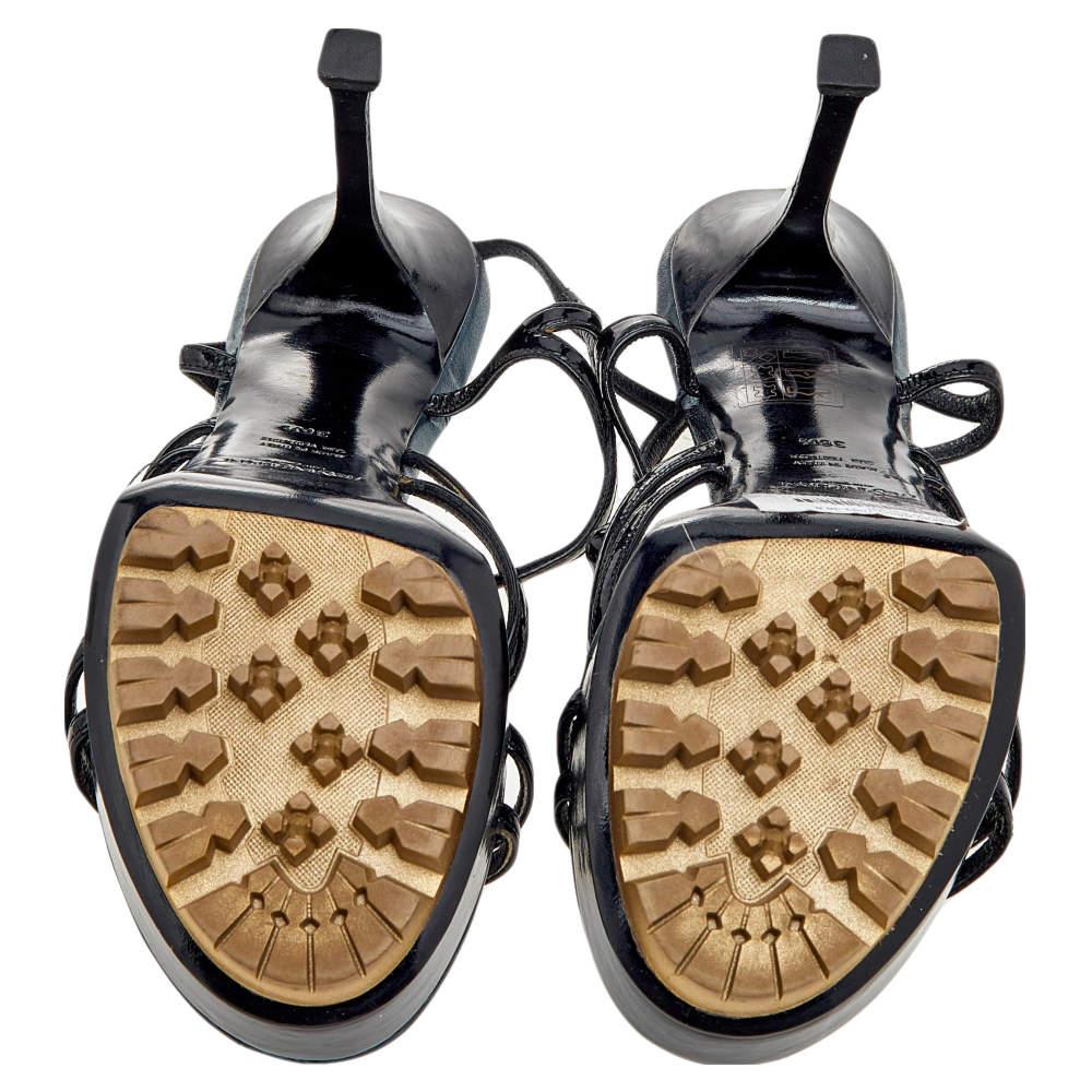 Yves Saint Laurent Black Patent Leather Strappy Platform Sandals Size 36.5 For Sale 3