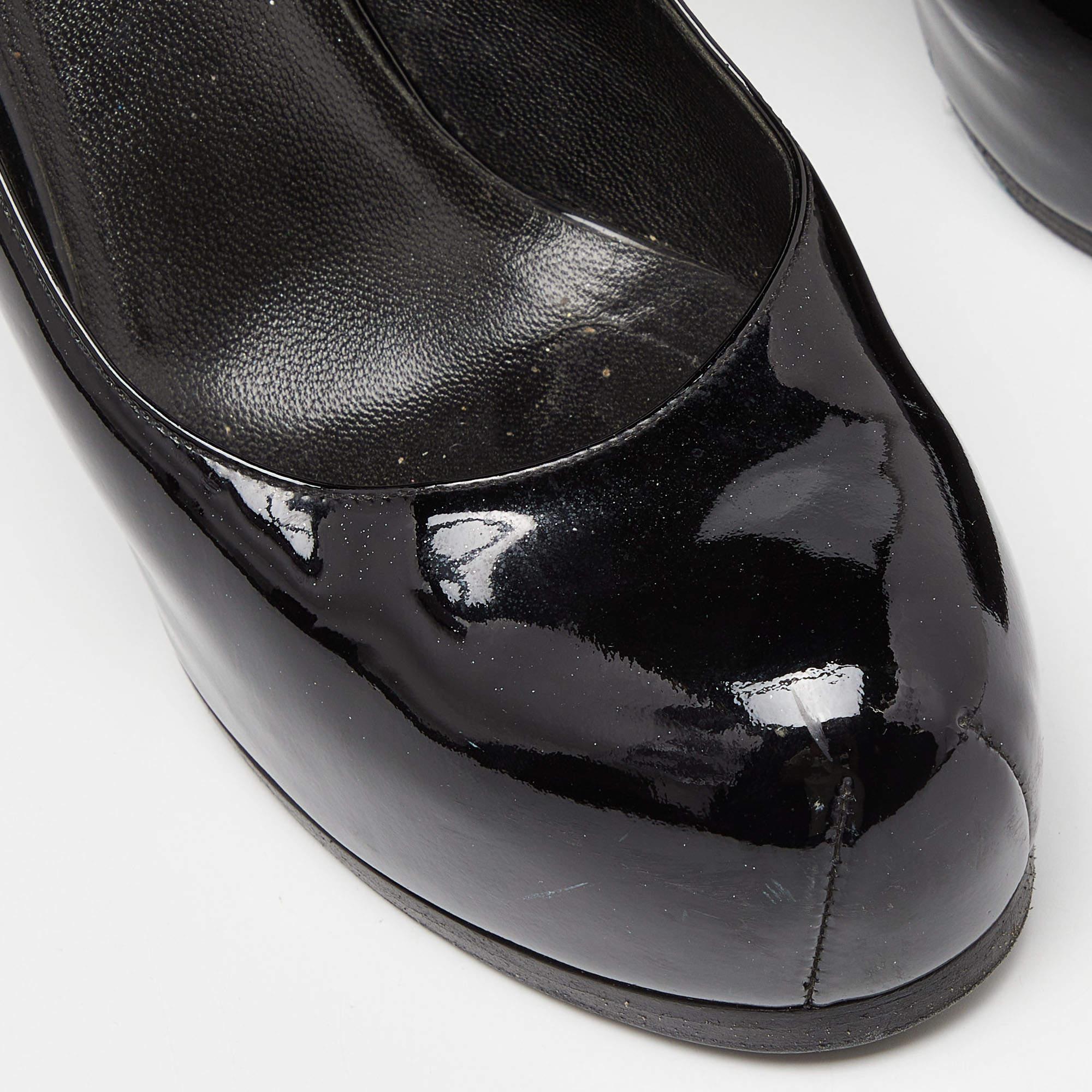 Yves Saint Laurent Black Patent Leather Tribtoo Platform Pumps Size 40.5 For Sale 3