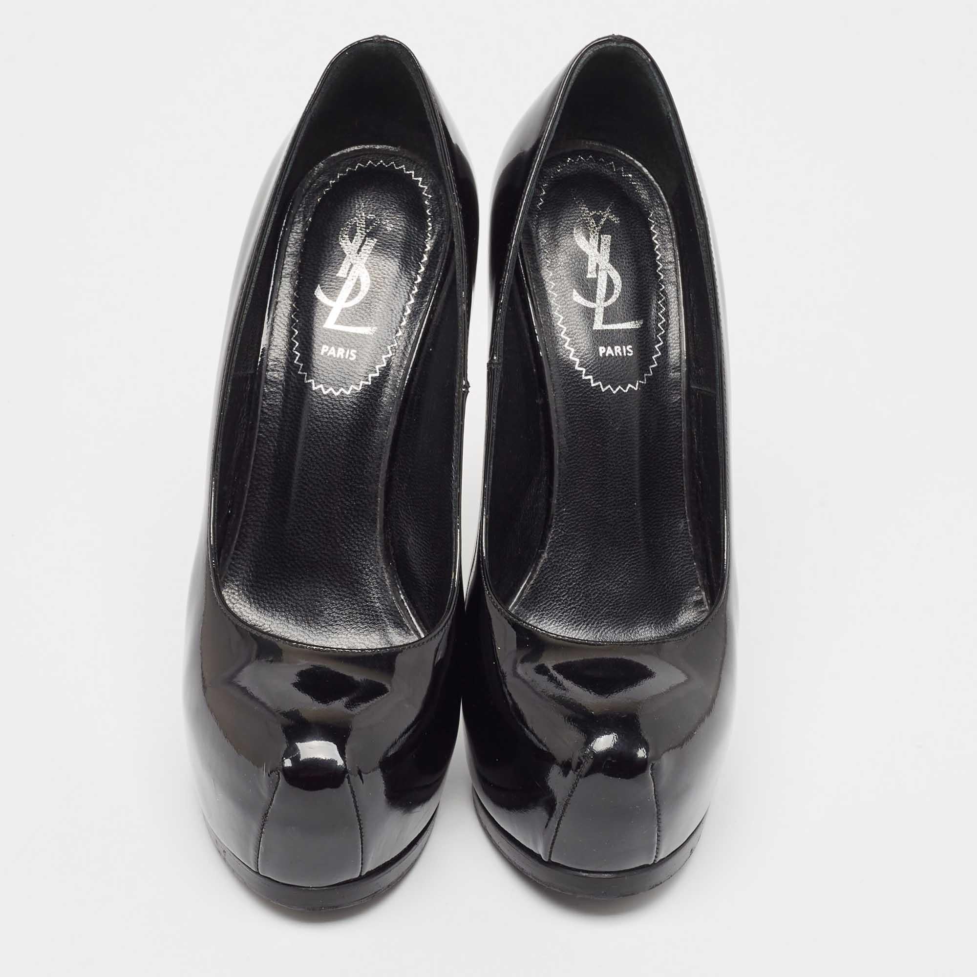 Yves Saint Laurent Black Patent Leather Tribtoo Pumps Size 36 In Good Condition For Sale In Dubai, Al Qouz 2