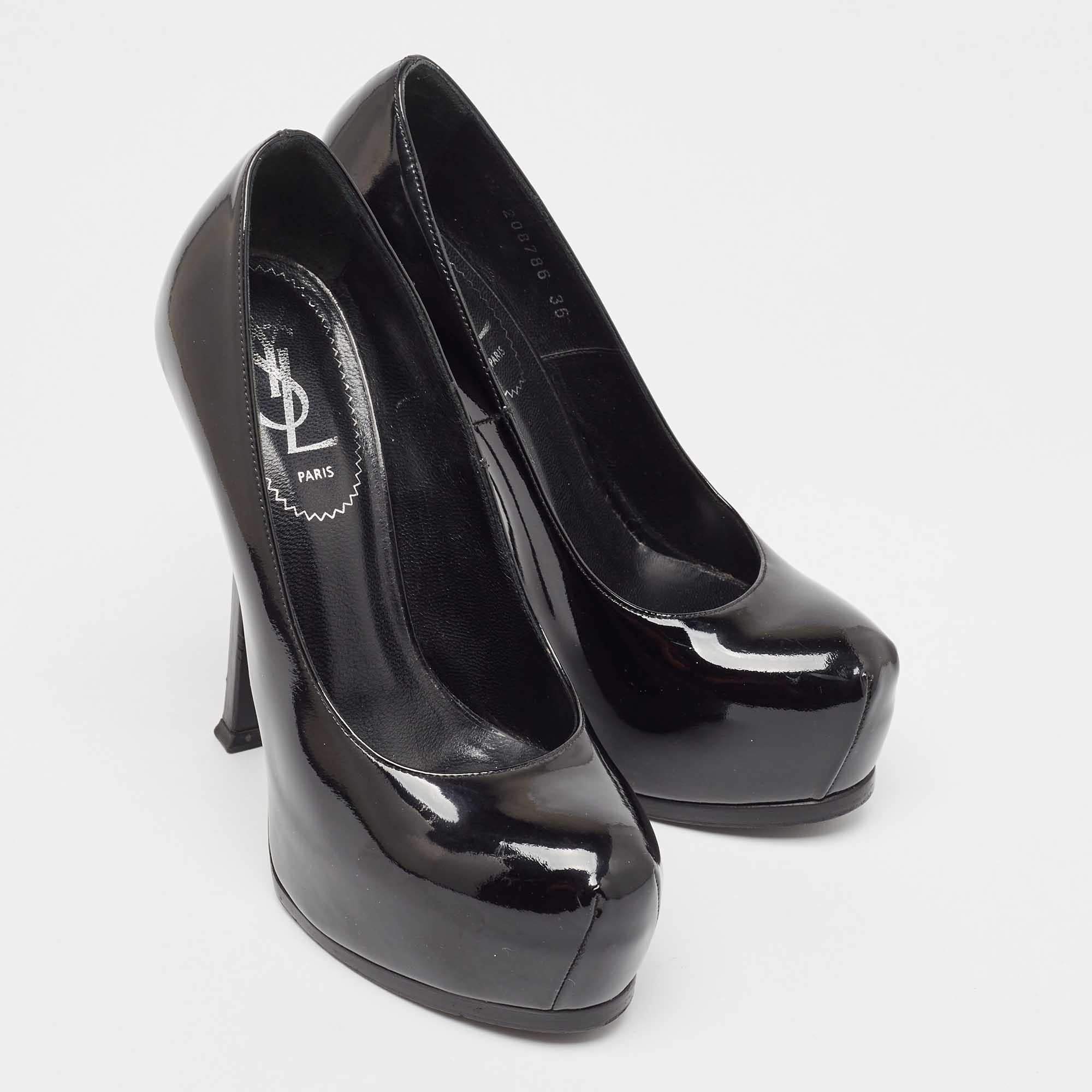 Women's Yves Saint Laurent Black Patent Leather Tribtoo Pumps Size 36 For Sale