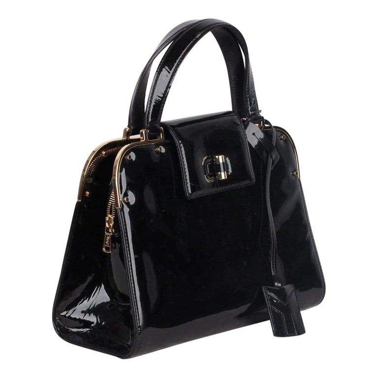 YVES SAINT LAURENT Black Patent Leather UPTOWN Bag HANDBAG Satchel For Sale at 1stdibs