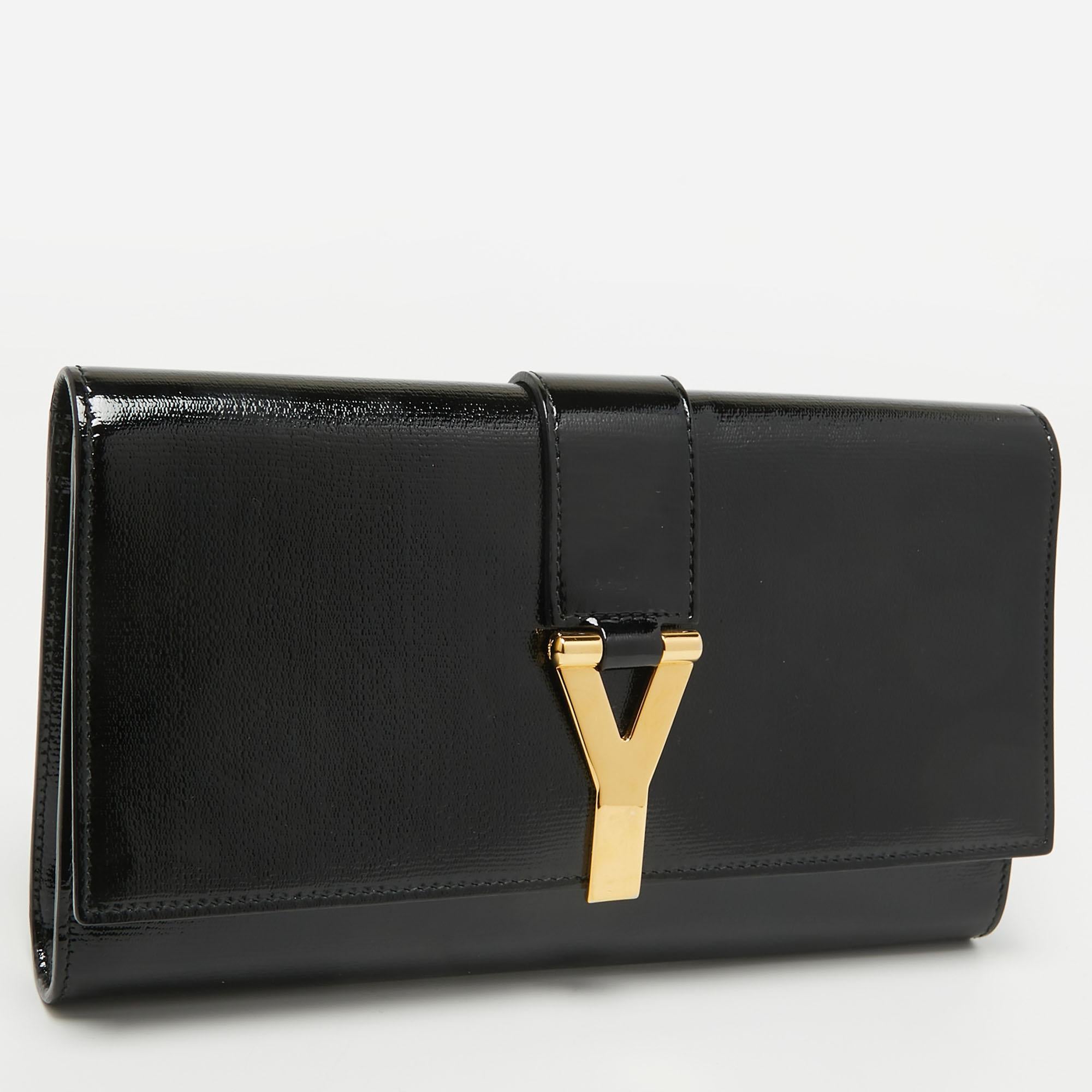 Yves Saint Laurent Black Patent Leather Y Ligne Clutch 10