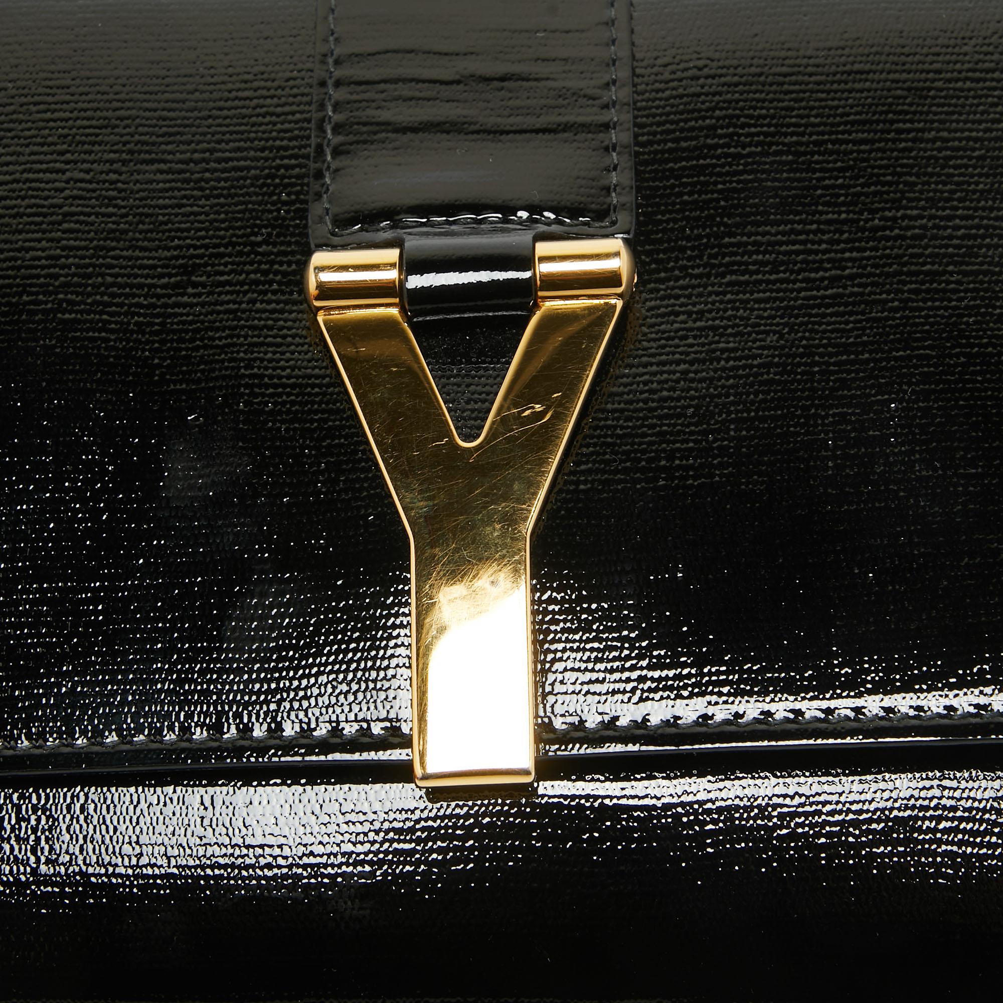 Yves Saint Laurent Black Patent Leather Y Ligne Clutch 3