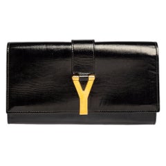 Yves Saint Laurent Black Patent Leather Y-Ligne Clutch