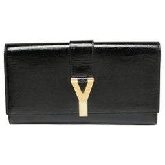 Yves Saint Laurent Black Patent Leather Y-Ligne Clutch