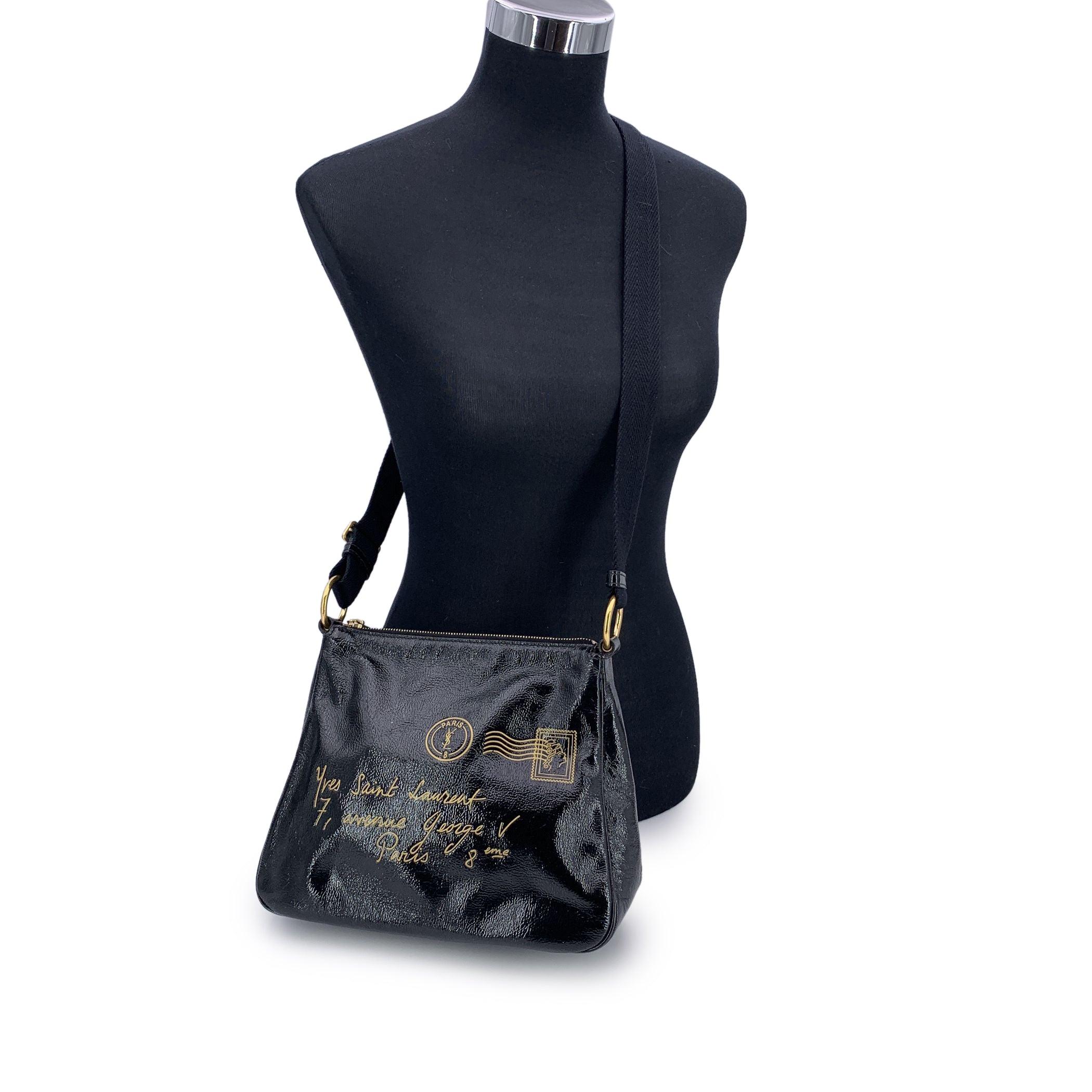 Whimsical yet undeniably chic, the Saint Laurent Y-Mail shoulder bag is a collector's dream that celebrates the maison's iconic heritage with playful sophistication. Crafted in glossy black patent leather, this standout shoulder bag features a