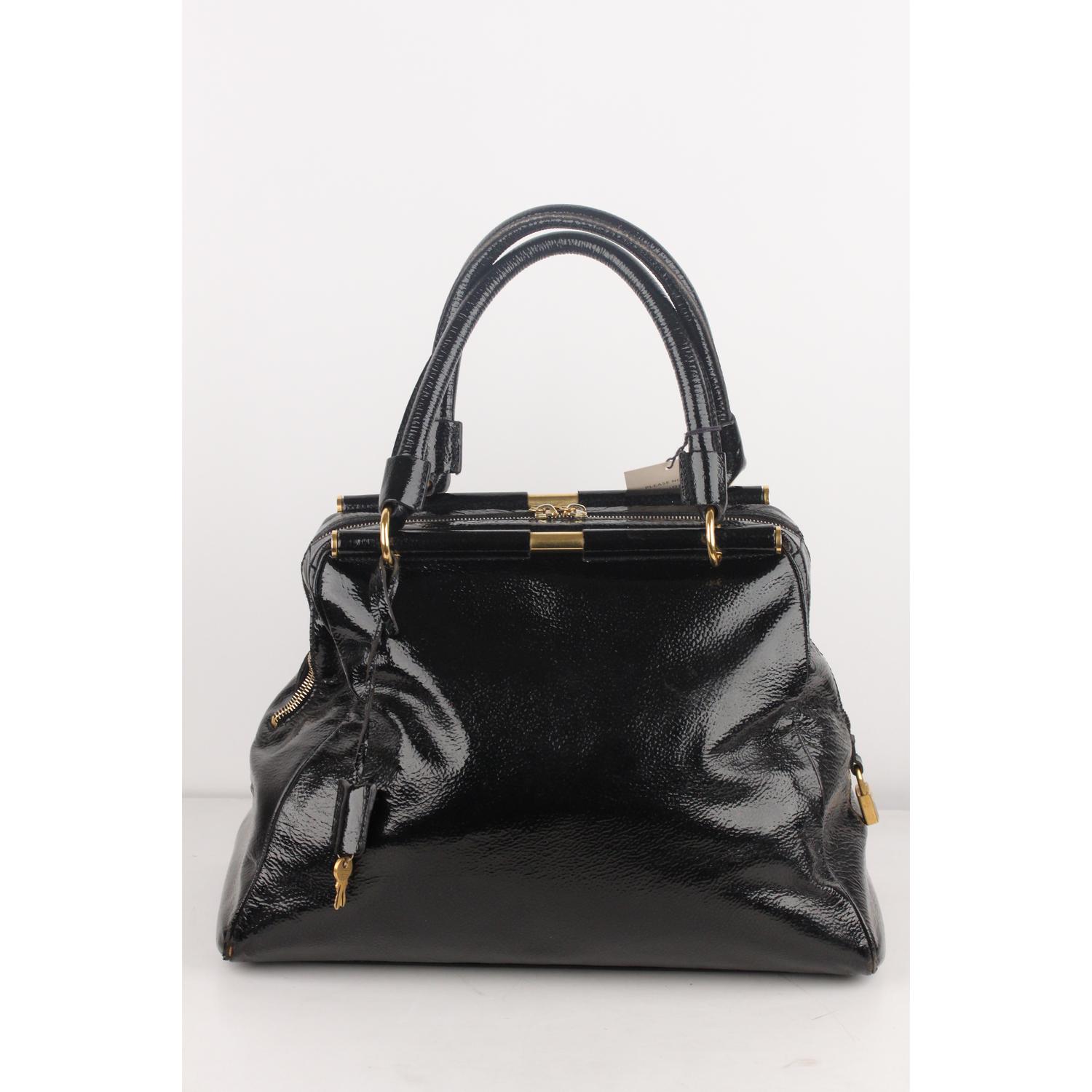 Yves Saint Laurent Black Patent Majorelle Bag Handbag Satchel In Good Condition In Rome, Rome