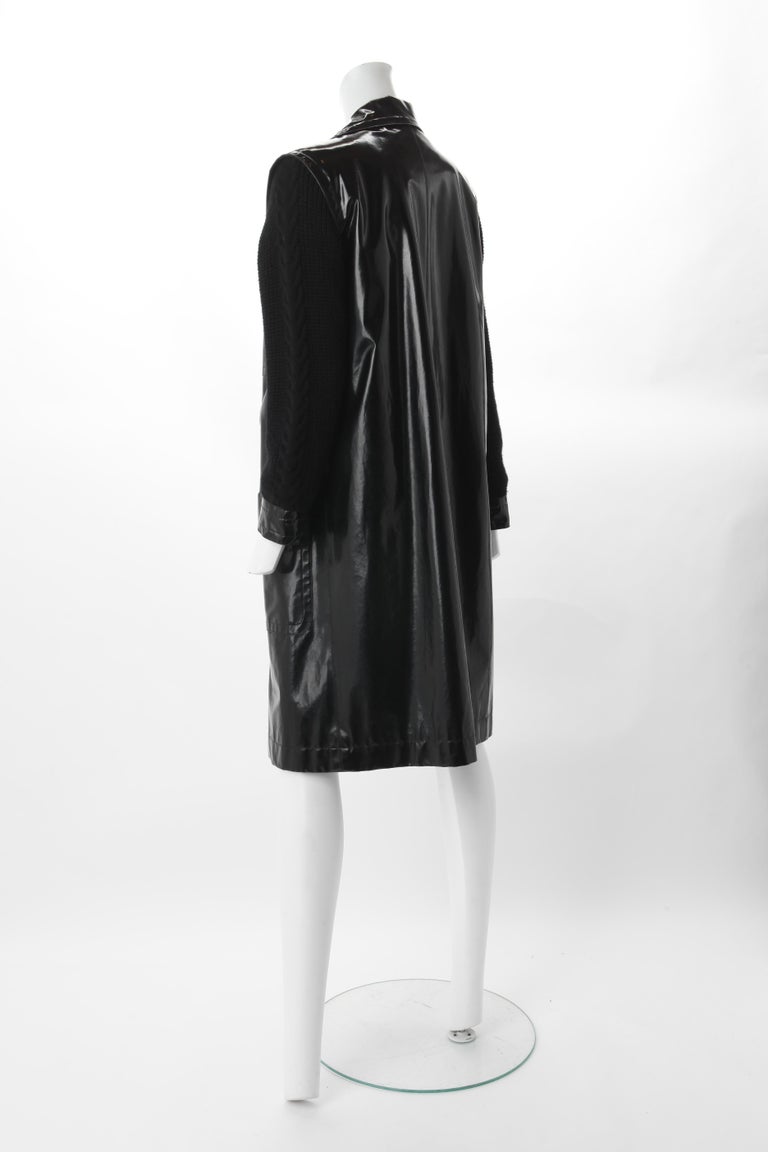 Yves Saint Laurent Black Patent Trench Coat with Knit Sleeves, c.1980s ...