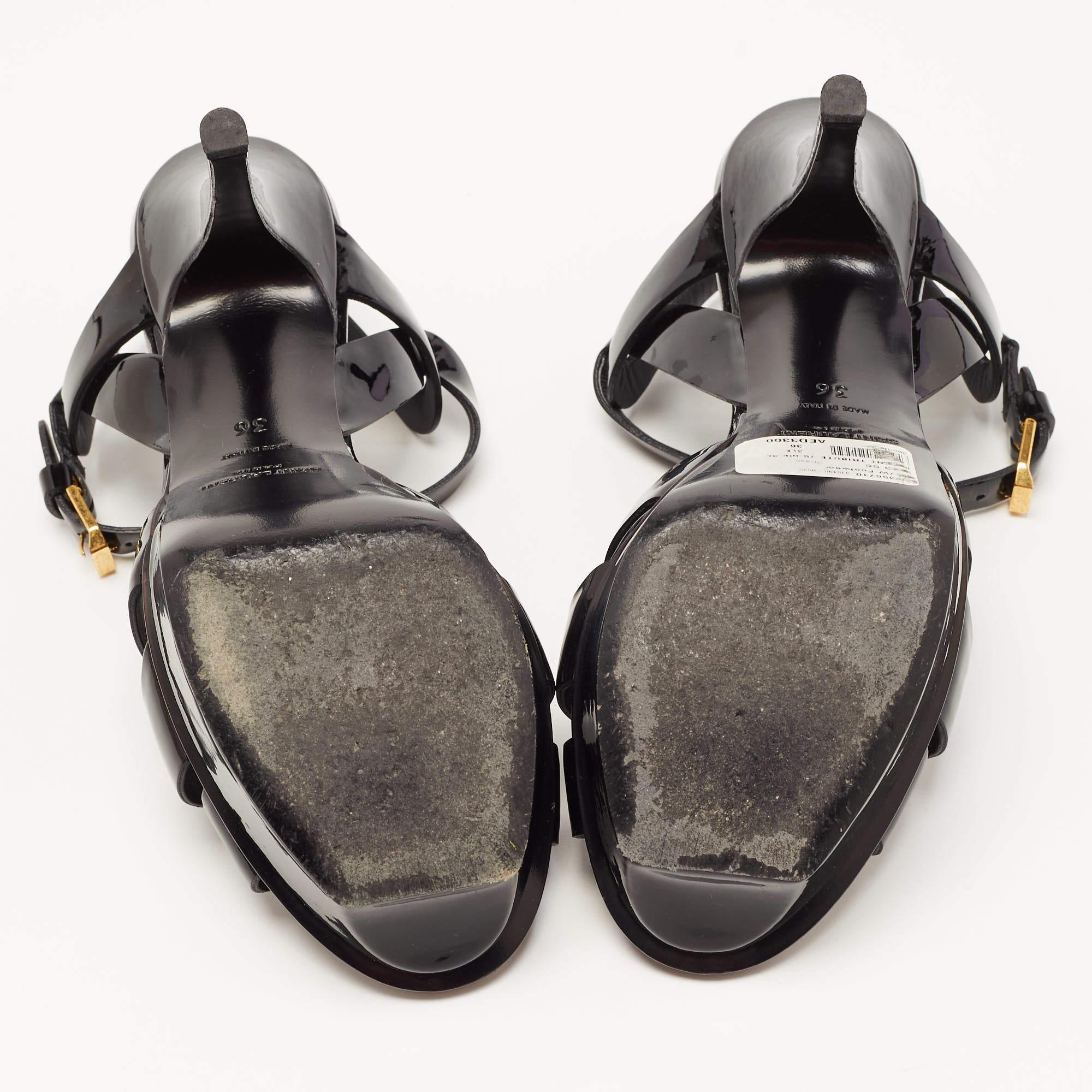 Yves Saint Laurent Black Patent Tribute Ankle Strap Sandals Size 36 In Good Condition In Dubai, Al Qouz 2
