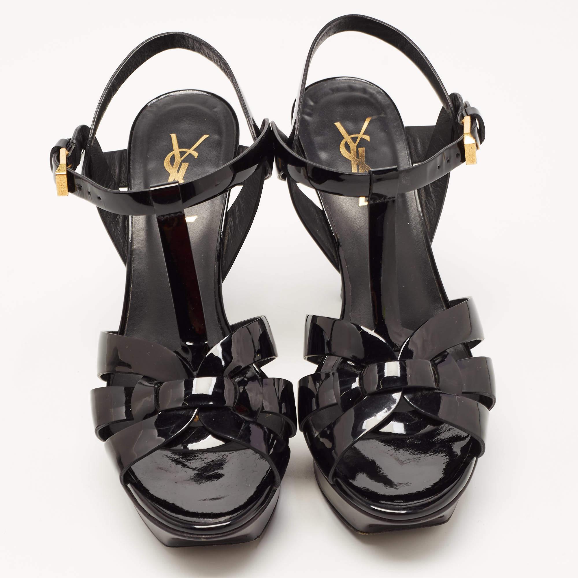 Yves Saint Laurent Black Patent Tribute Ankle Strap Sandals Size 36 3