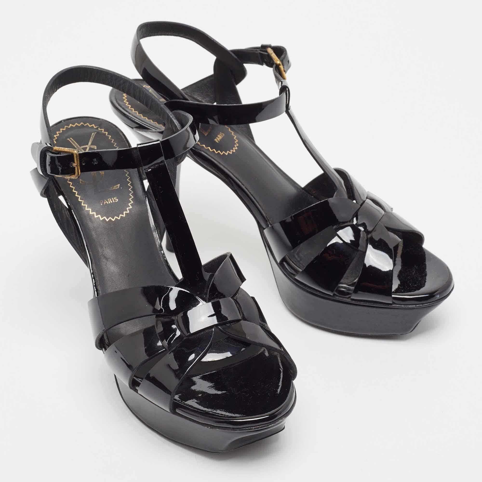 Yves Saint Laurent Black Patent Tribute Ankle Strap Sandals Size 36.5 2