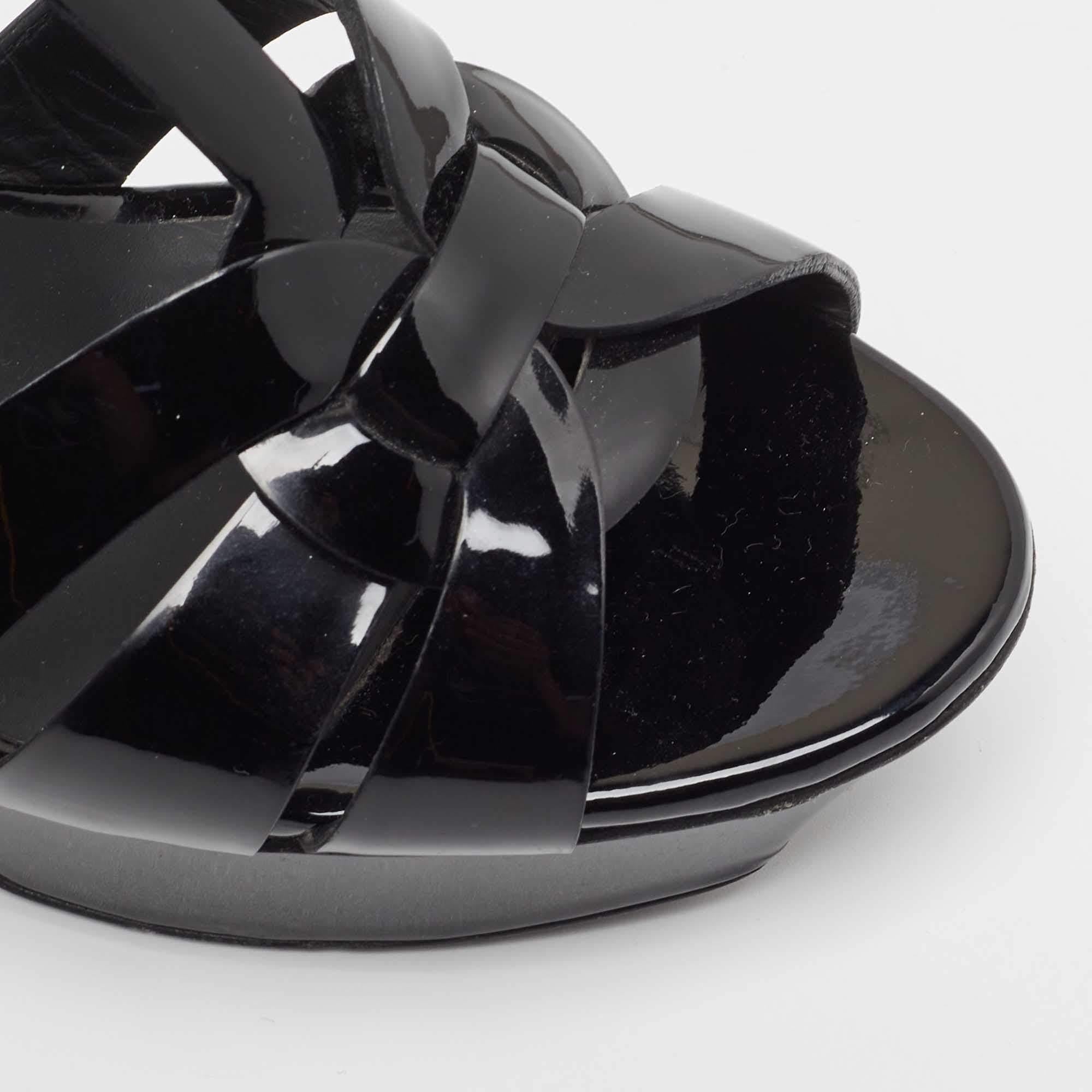 Yves Saint Laurent Black Patent Tribute Ankle Strap Sandals Size 36.5 3