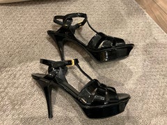 Yves Saint Laurent Black Patent Tribute Platform Sandal