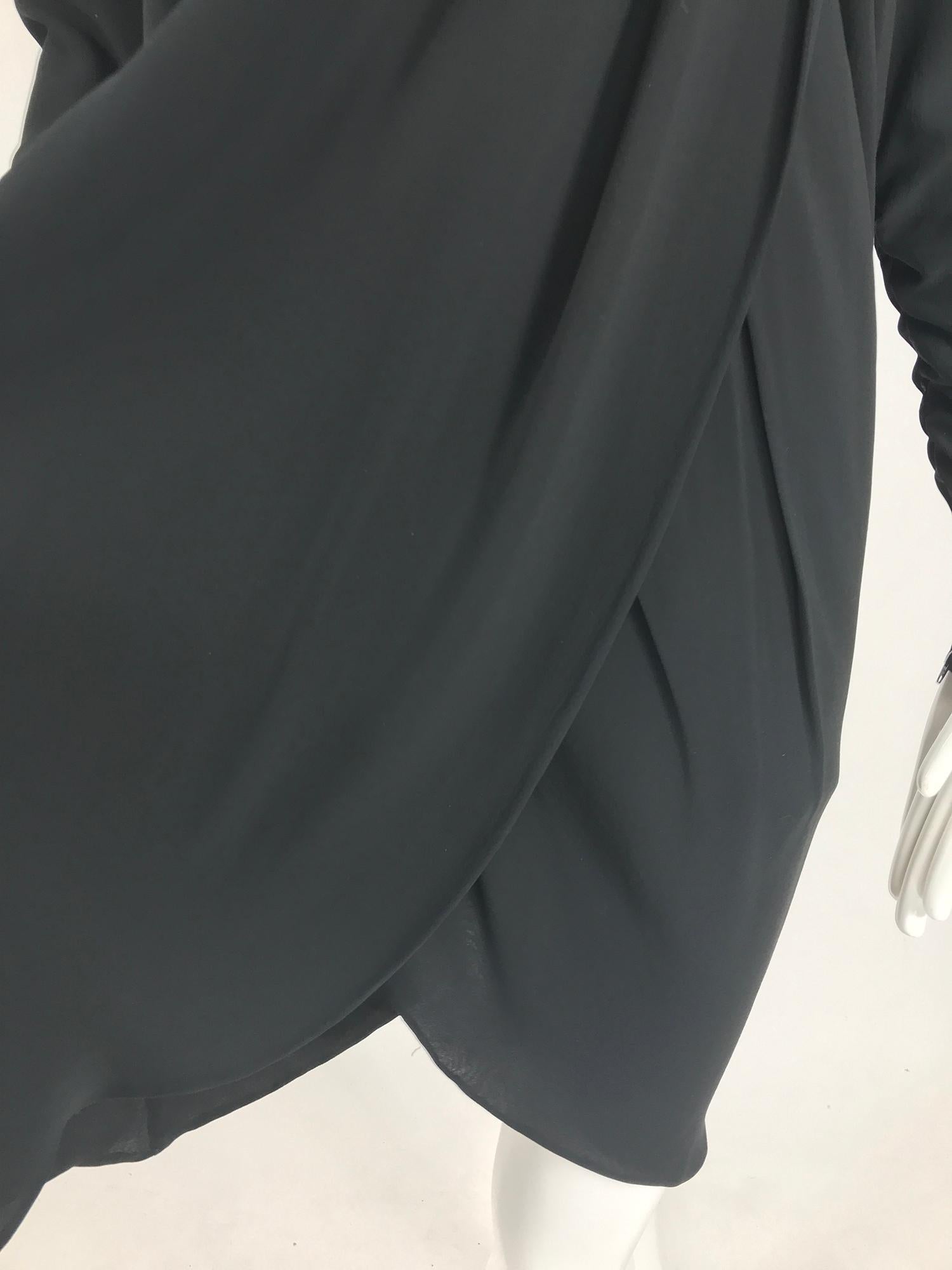 Yves Saint Laurent Black Peaked Shoulder Drape Wrap Dress 3