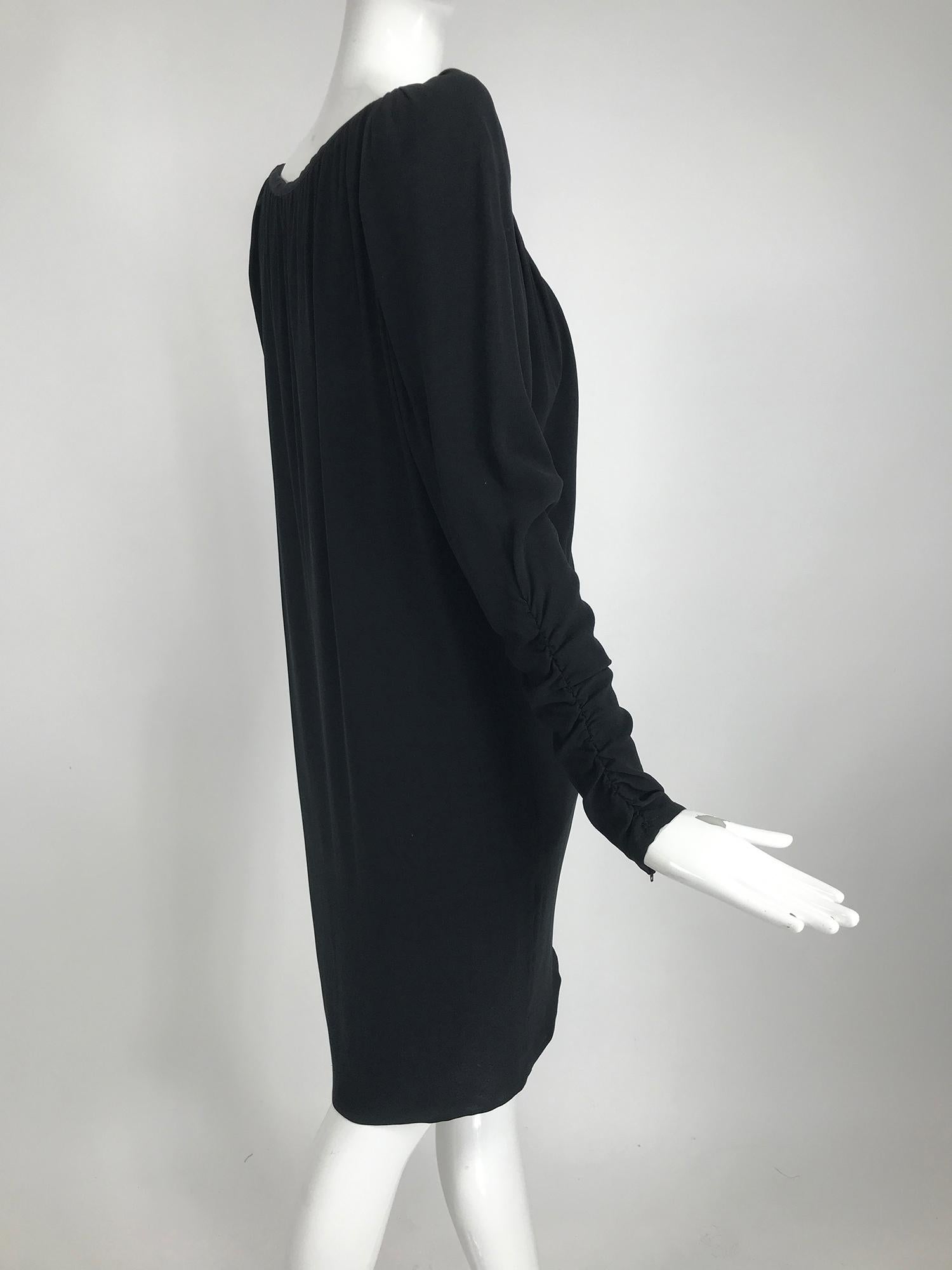 Yves Saint Laurent Black Peaked Shoulder Drape Wrap Dress In Excellent Condition In West Palm Beach, FL