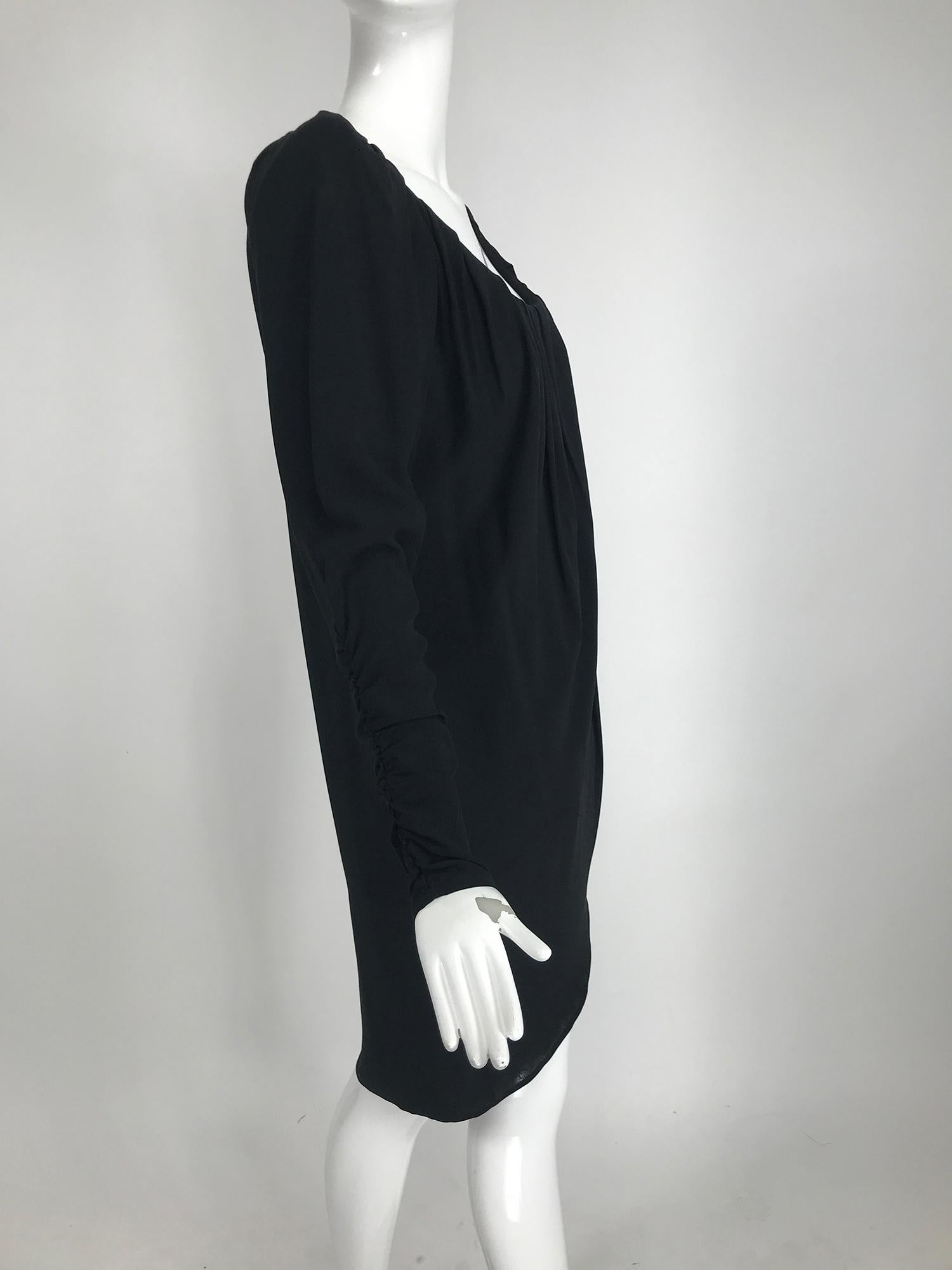 Women's Yves Saint Laurent Black Peaked Shoulder Drape Wrap Dress