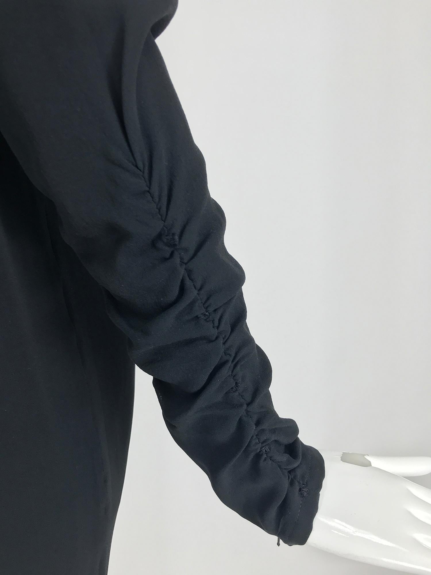 Yves Saint Laurent Black Peaked Shoulder Drape Wrap Dress 2