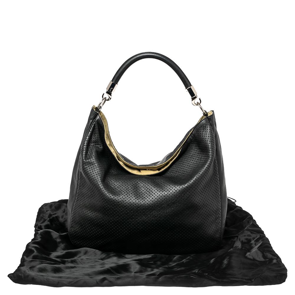 Yves Saint Laurent Black Perforated Leather Roady Hobo 4