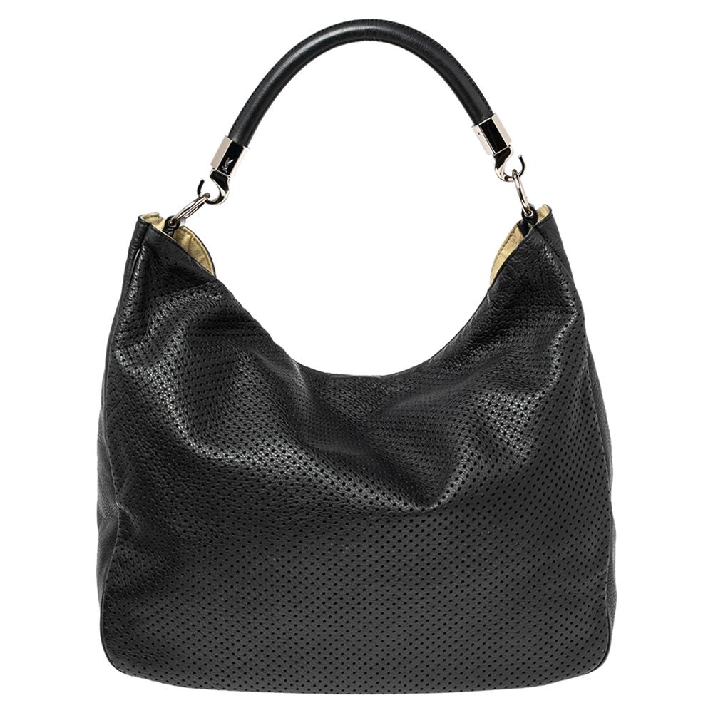 Yves Saint Laurent Black Perforated Leather Roady Hobo 5