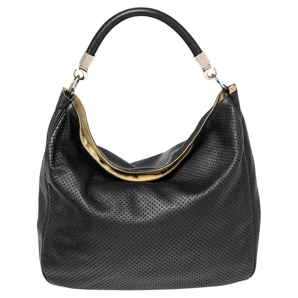Yves Saint Laurent Black Perforated Leather Roady Hobo