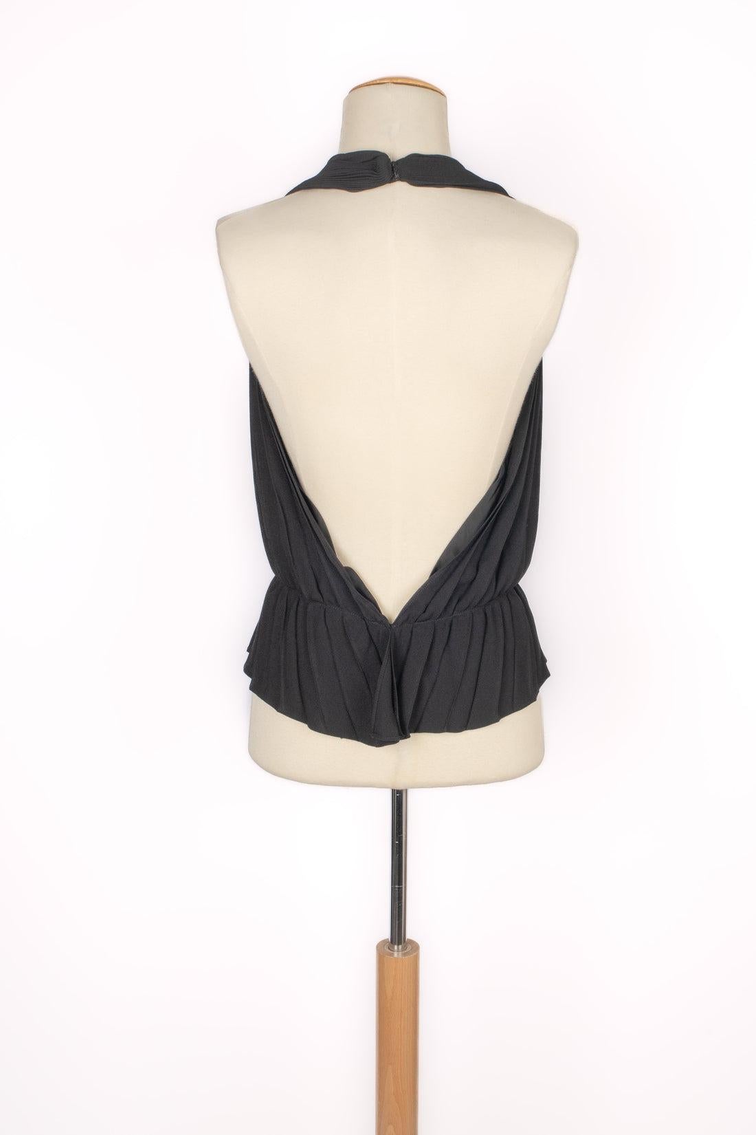 Yves Saint Laurent Black Pleated Top In Excellent Condition For Sale In SAINT-OUEN-SUR-SEINE, FR