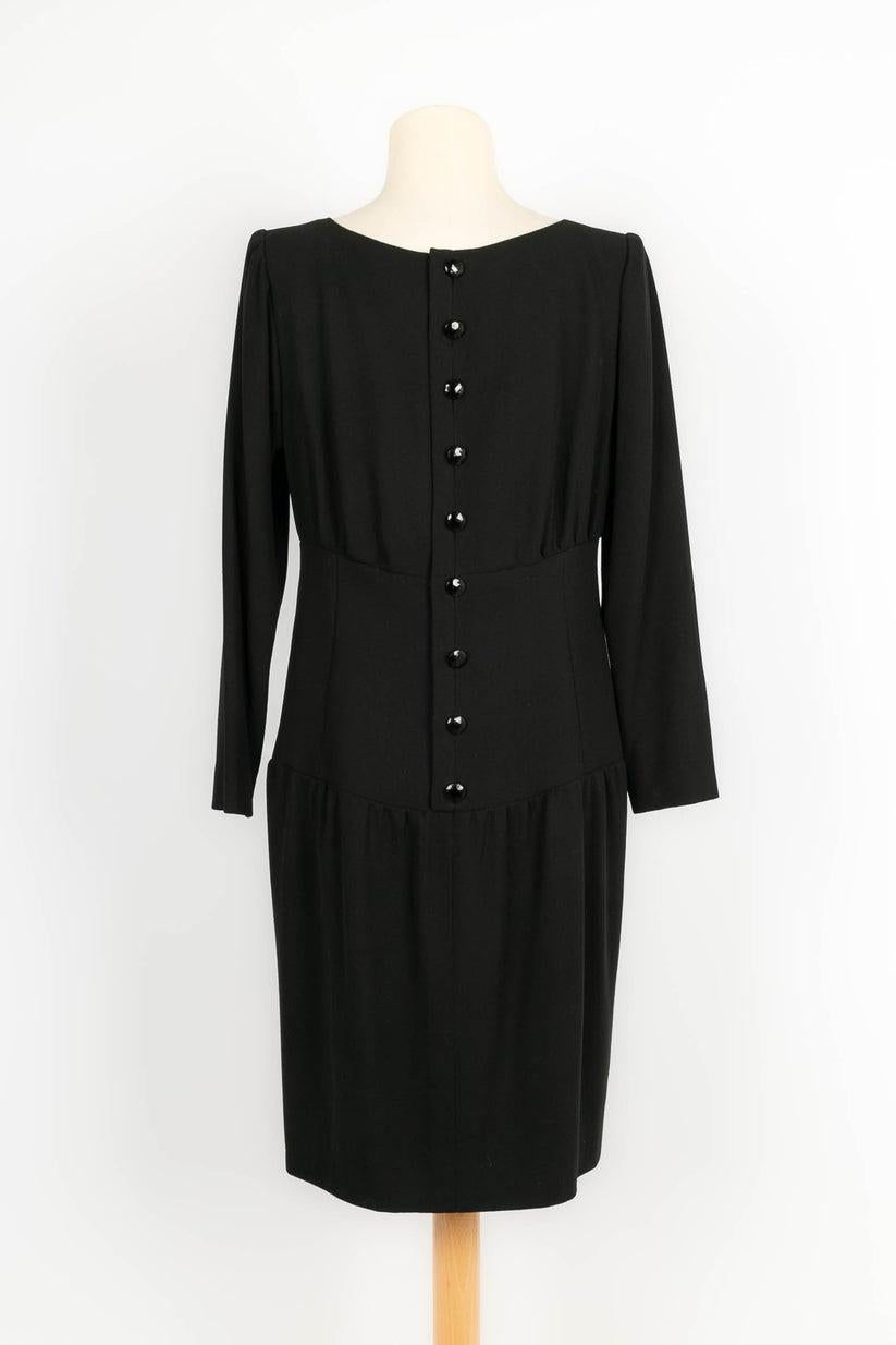 Yves Saint Laurent Black Poplin Long Sleeve Haute Couture Dress In Excellent Condition For Sale In SAINT-OUEN-SUR-SEINE, FR