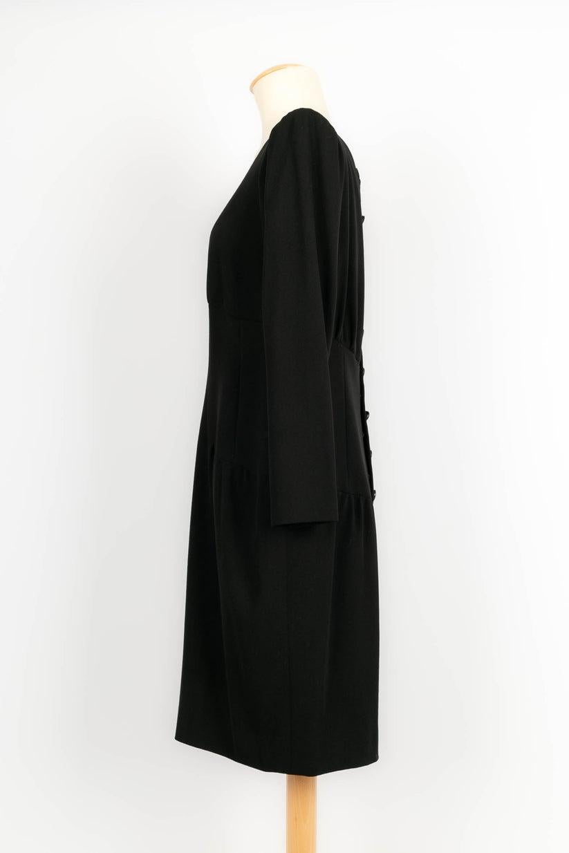 Robe haute couture Yves Saint Laurent noire en popeline à manches longues Excellent état - En vente à SAINT-OUEN-SUR-SEINE, FR