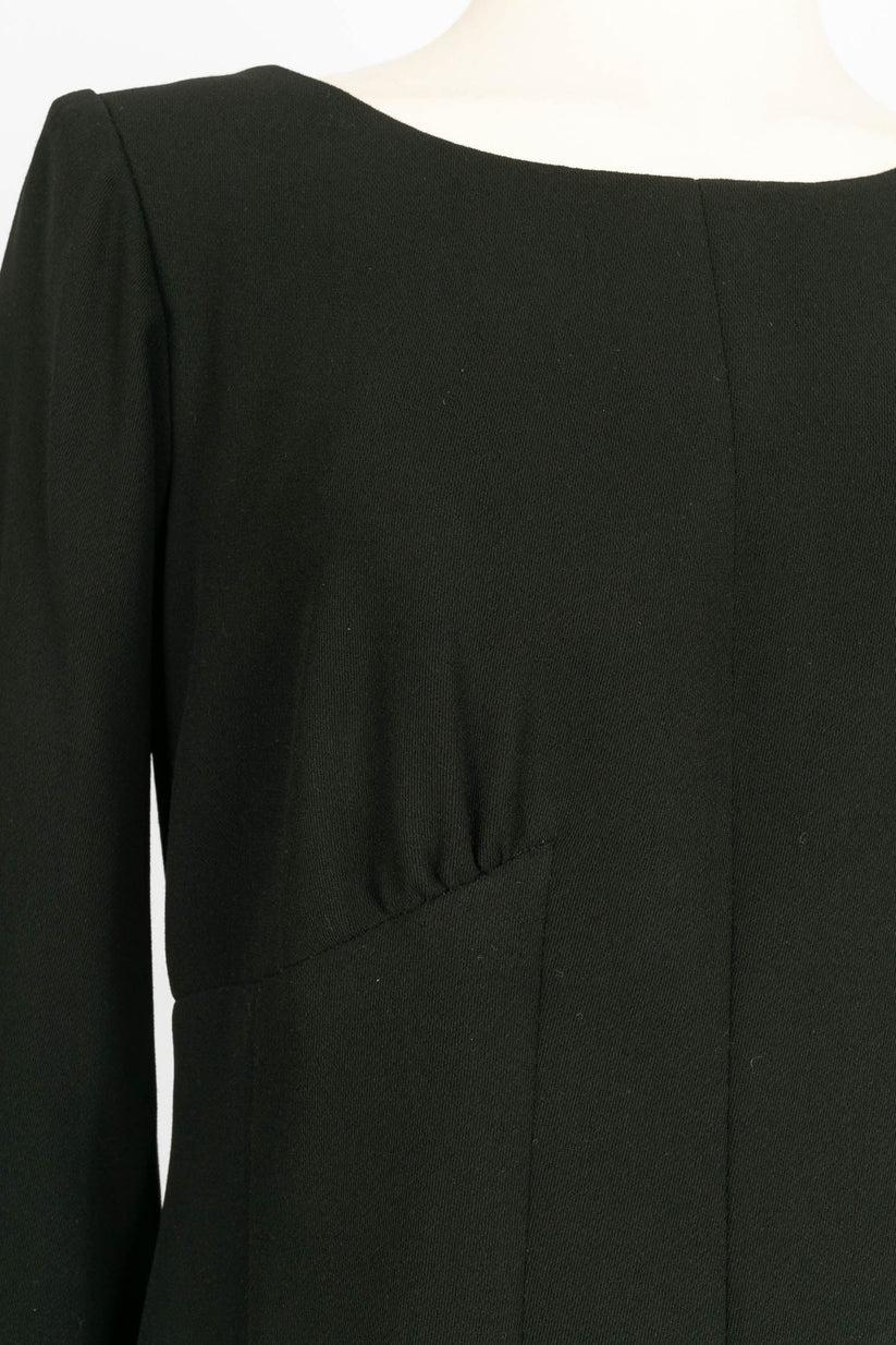 Robe haute couture Yves Saint Laurent noire en popeline à manches longues Pour femmes en vente