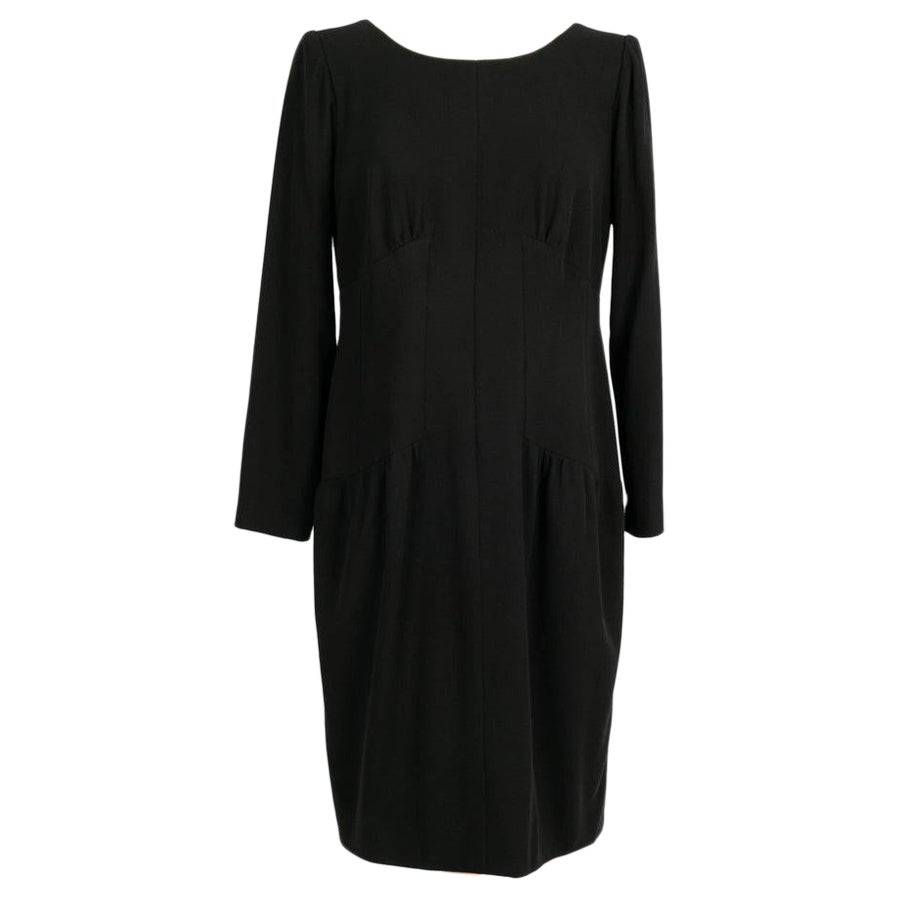 Yves Saint Laurent Schwarzes langärmeliges Haute Couture-Kleid aus Poplin