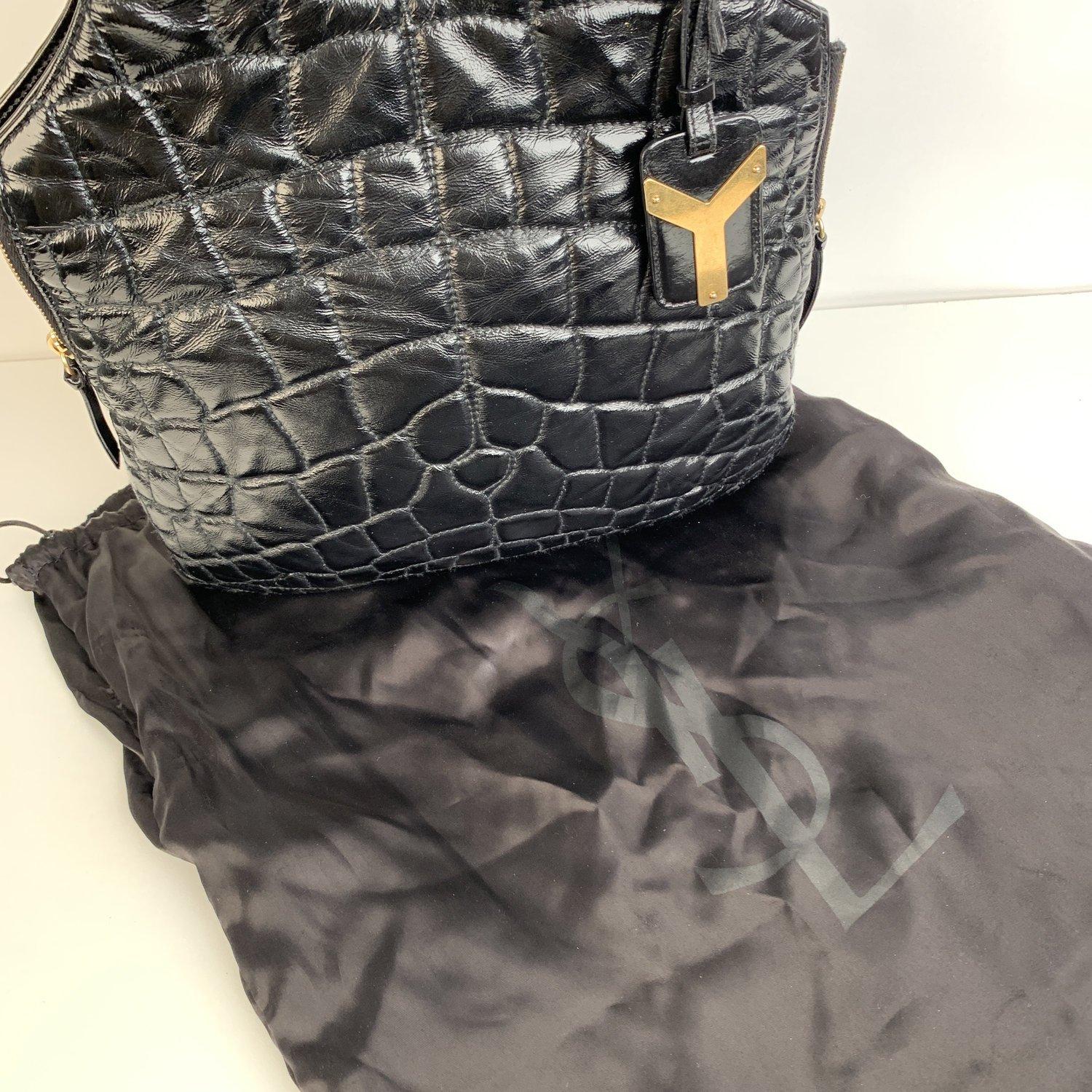 Yves Saint Laurent Black Quilted Croc Look Metropolis Tribute Bag 4
