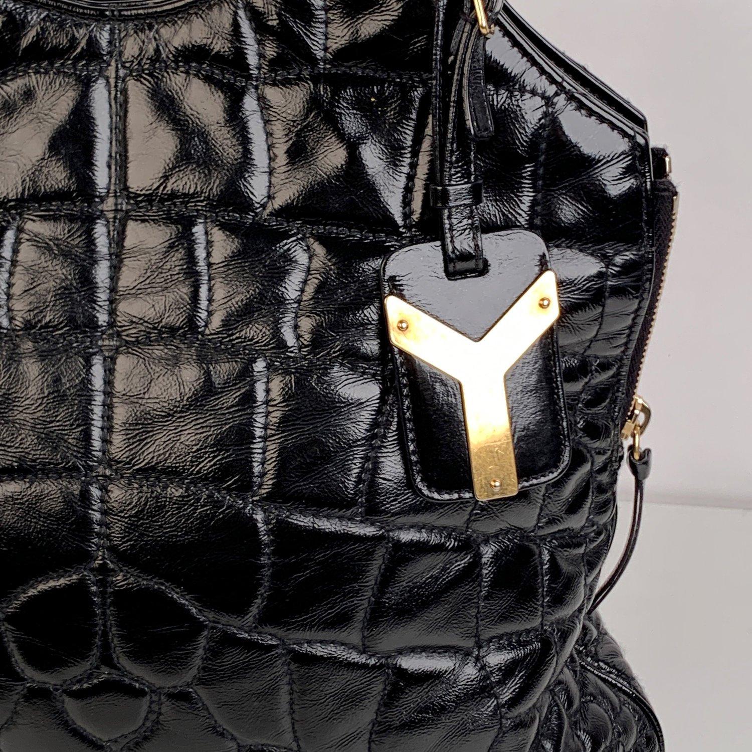 Women's Yves Saint Laurent Black Quilted Croc Look Metropolis Tribute Bag