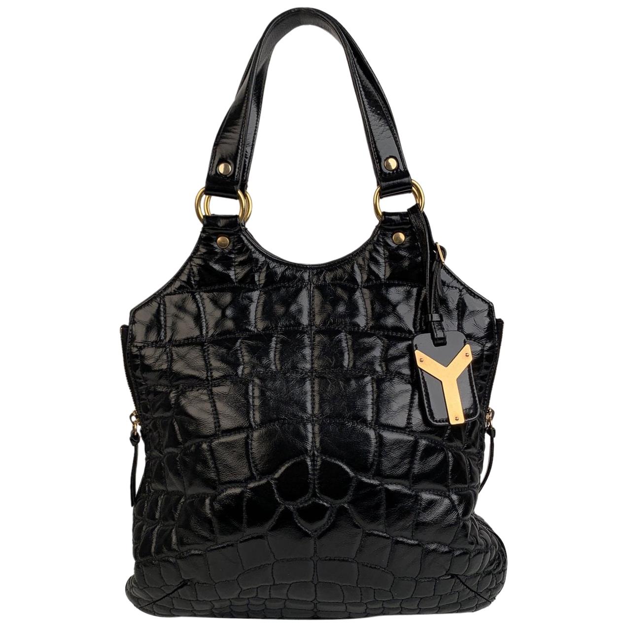 Yves Saint Laurent Black Quilted Croc Look Metropolis Tribute Bag