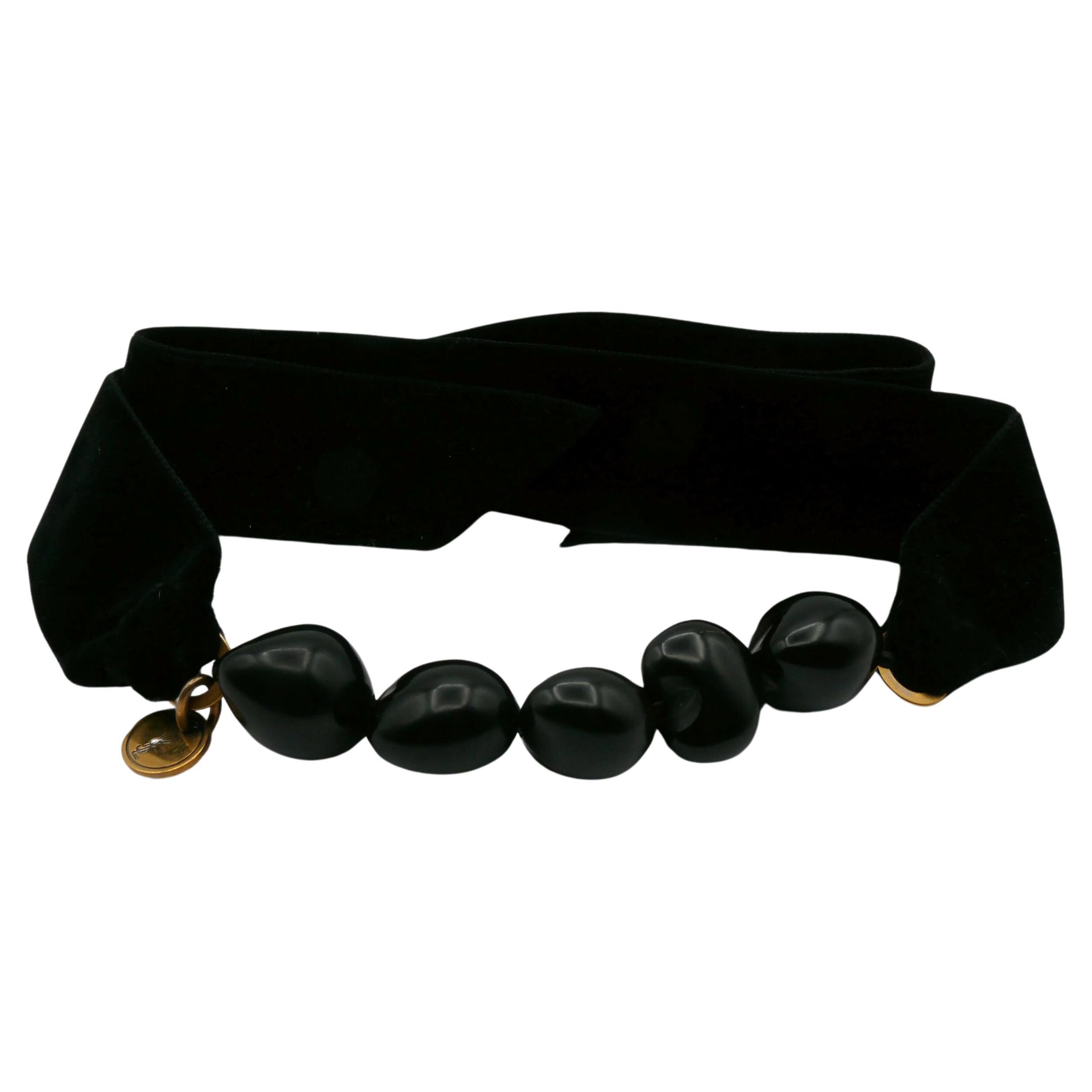 YVES SAINT LAURENT Black Resin Bead and Velvet Choker Necklace & Bracelet