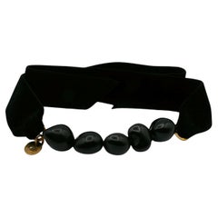 Vintage YVES SAINT LAURENT Black Resin Bead and Velvet Choker Necklace & Bracelet