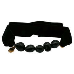 YVES SAINT LAURENT Black Resin Bead and Velvet Choker Necklace & Bracelet