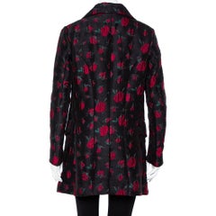 Yves Saint Laurent Black Rose Jacquard Double Breasted Oversized Coat S