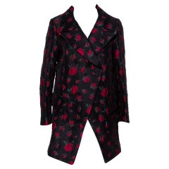 Yves Saint Laurent Black Rose Jacquard Double Breasted Oversized Coat S