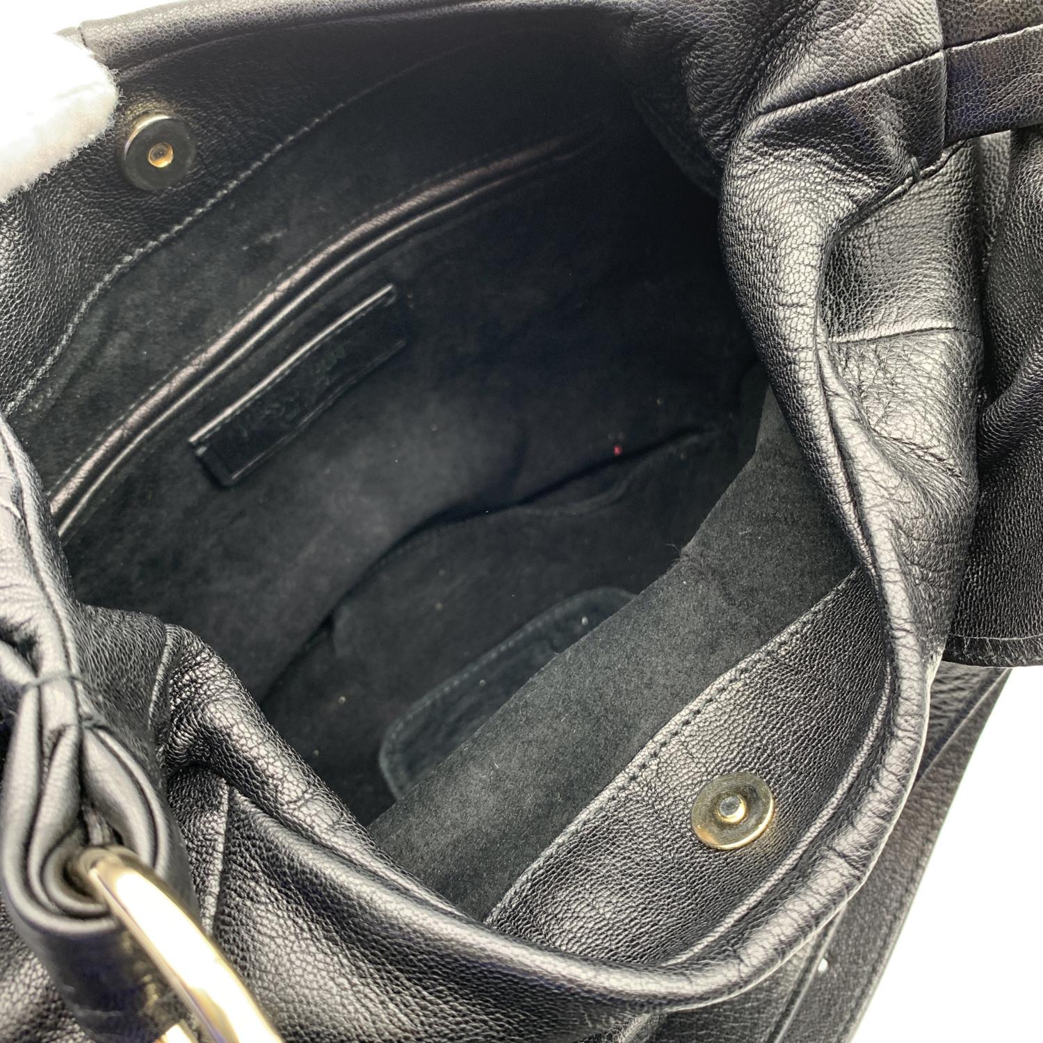 Yves Saint Laurent Black Ruffled Leather Hobo Shoulder Bag Tote 1