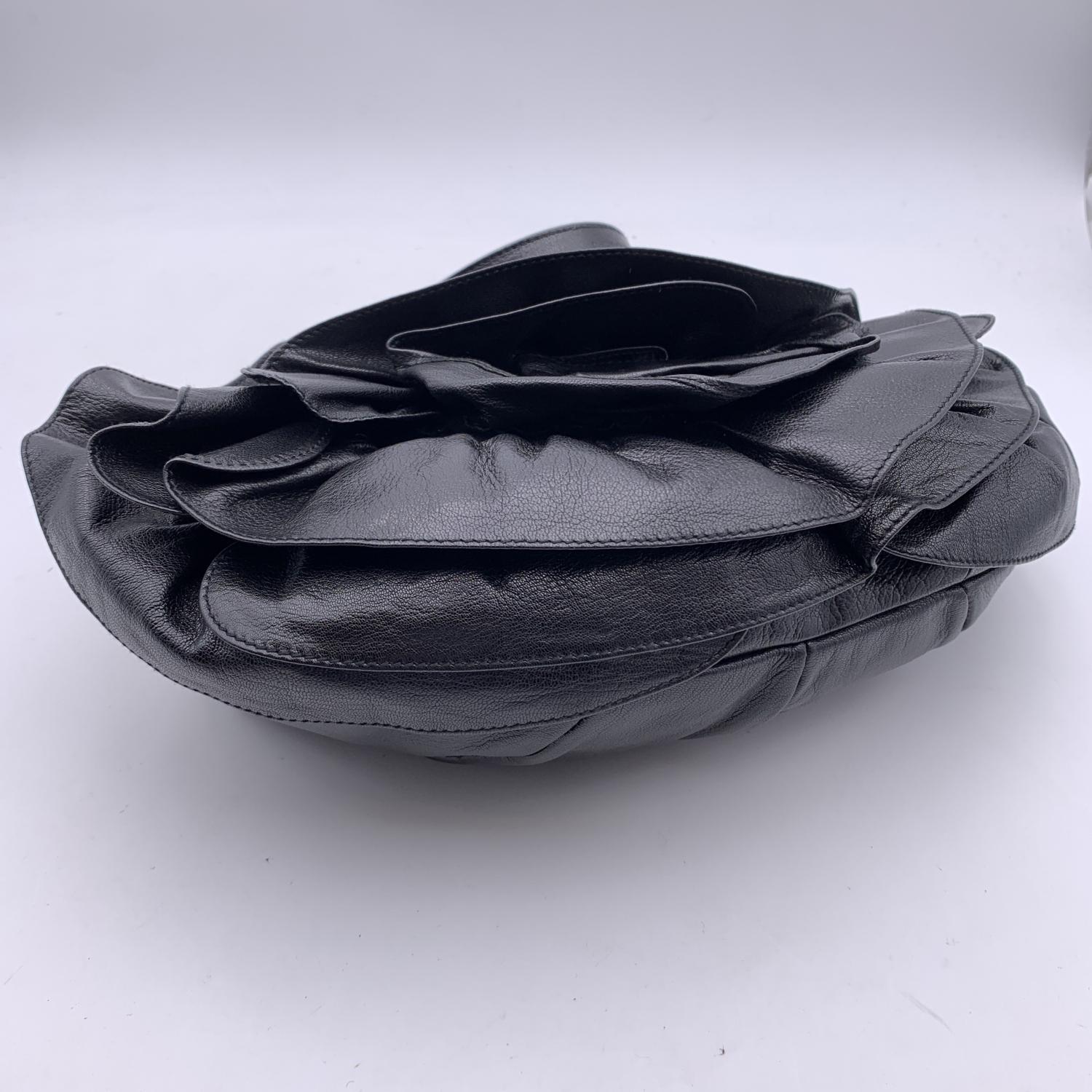 Yves Saint Laurent Black Ruffled Leather Hobo Shoulder Bag Tote 2