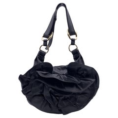 Yves Saint Laurent Black Ruffled Leather Hobo Shoulder Bag Tote