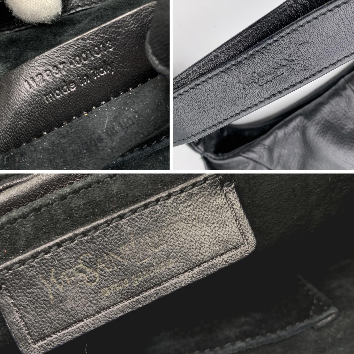 Women's Yves Saint Laurent Black Ruffled Leather Hobo Tote Shoulder Bag For Sale