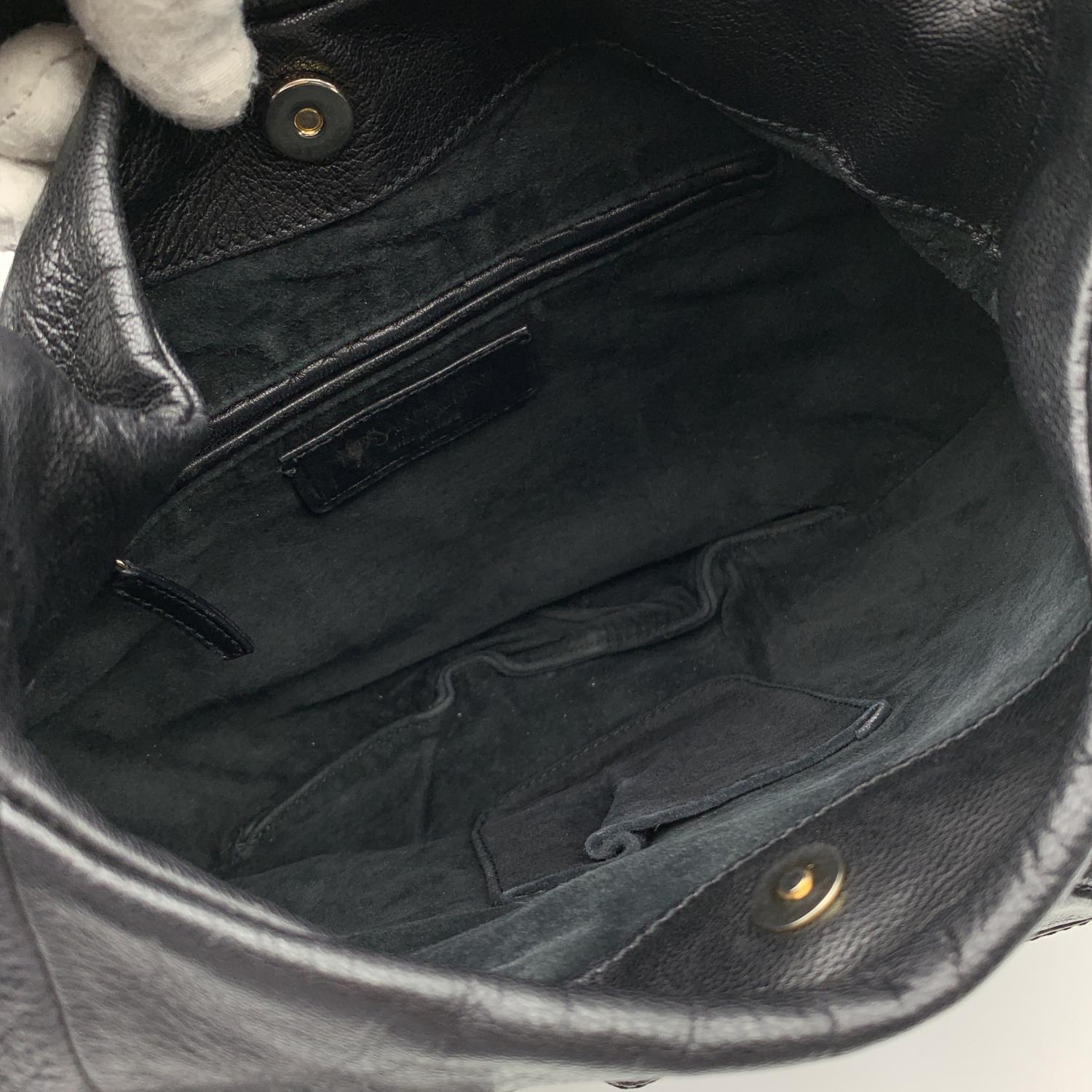 Yves Saint Laurent Black Ruffled Leather Hobo Tote Shoulder Bag For Sale 1