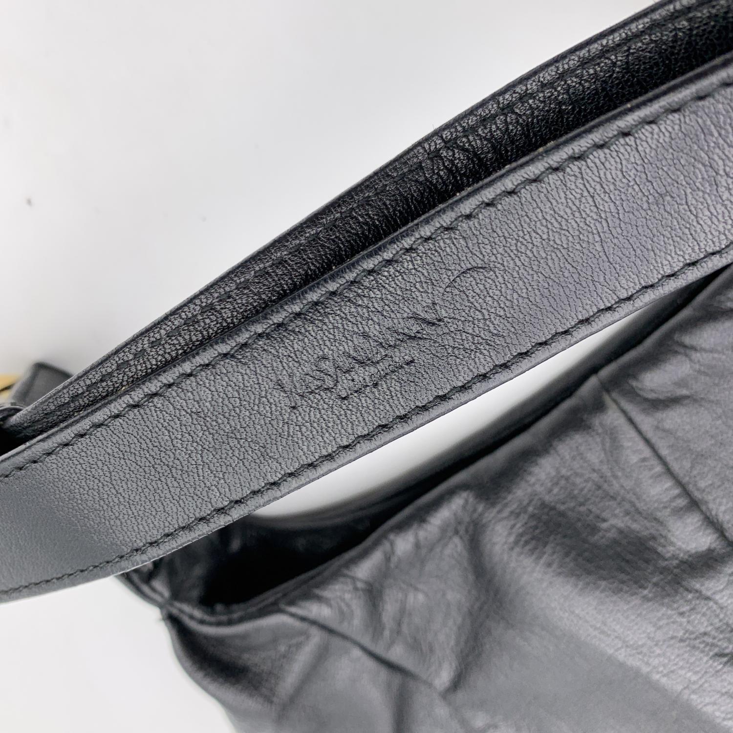 Yves Saint Laurent Black Ruffled Leather Hobo Tote Shoulder Bag For Sale 3