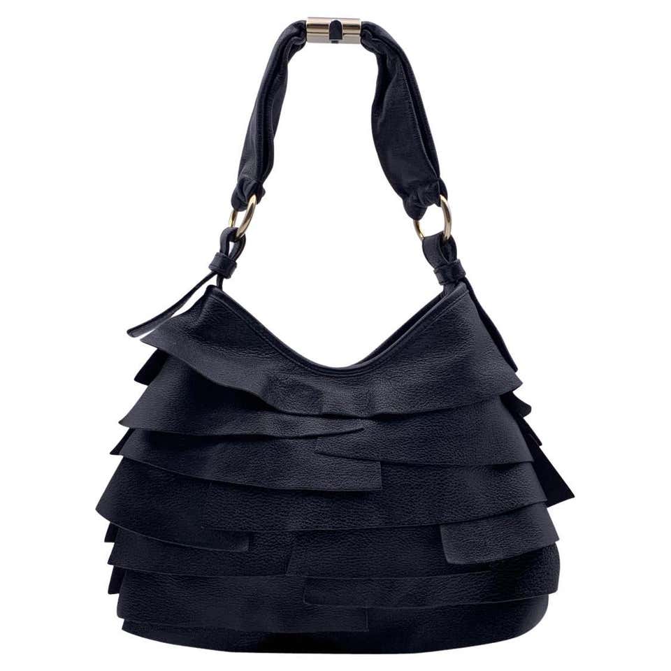 Yves Saint Laurent Black Ruffled Leather St Tropez Hobo Tote Bag For ...