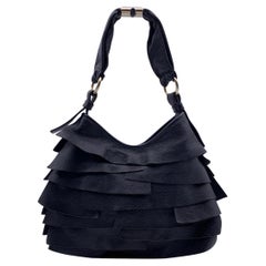 Yves Saint Laurent St Tropez Hobo Tote Bag aus schwarzem gerafftem Leder