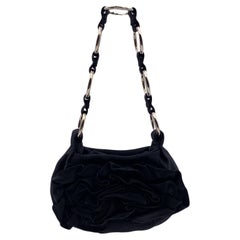 Yves Saint Laurent Black Ruffled Satin Flower Mini Nadia Shoulder Bag