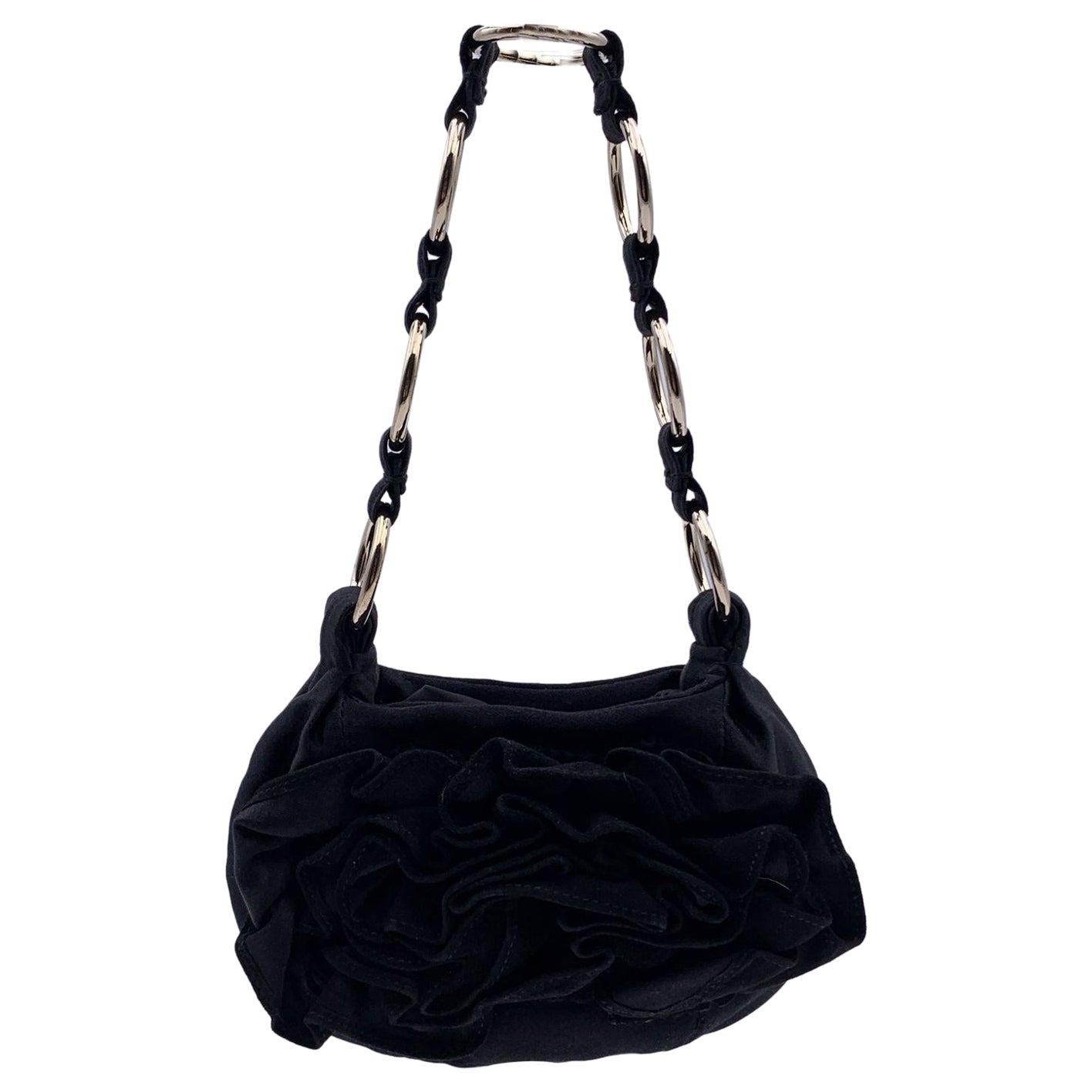 Yves Saint Laurent Black Ruffled Satin Flower Mini Shoulder Bag